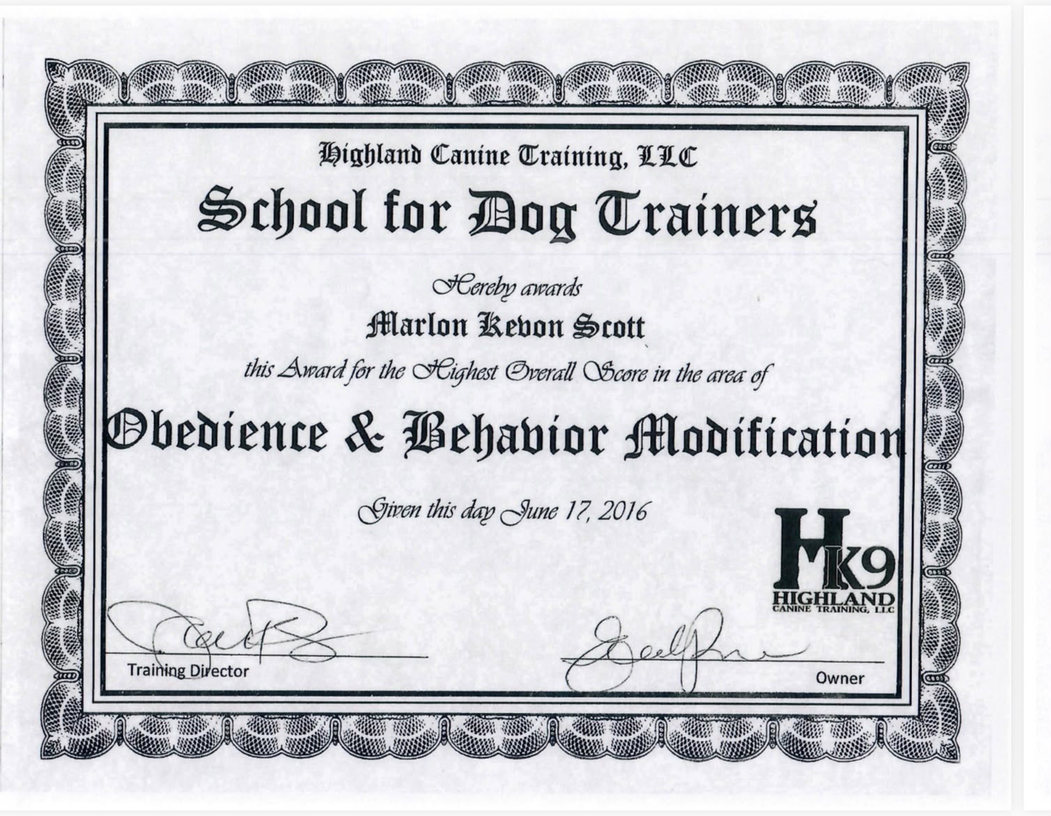 M&M Doggy Resort Certificate 1